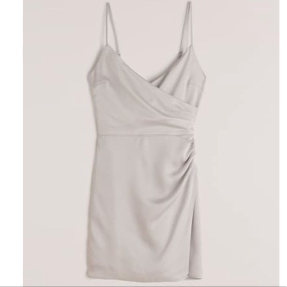 Abercrombie Satin Wrapped Dress (Light Grey) Size Small